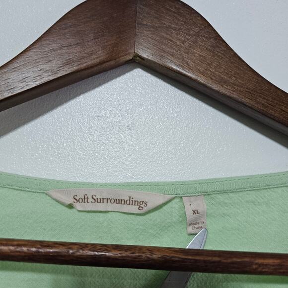 Soft Surroundings Embroidered Top Light Green Floral Cotton Slouchy Women's XL - Picture 5 of 5